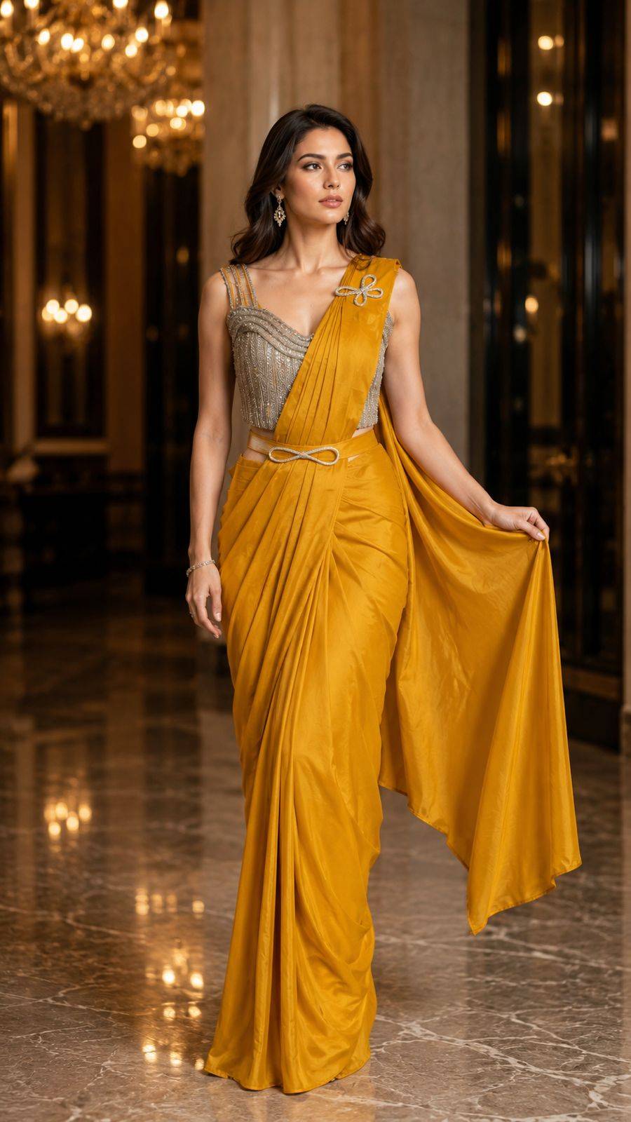 102399 By Amoha Trendz 01 To 06 Series Indian Traditional Wear Collection Fancy Colorful Party Wear CHINON Stitched Sarees At Wholesale Price